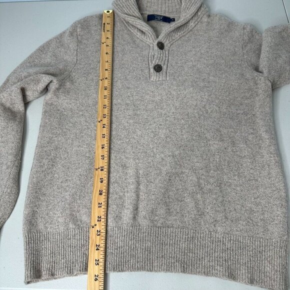 J Crew Lambswool Sweater Size M Tan Shawl Collar Grandpa - Picture 9 of 12